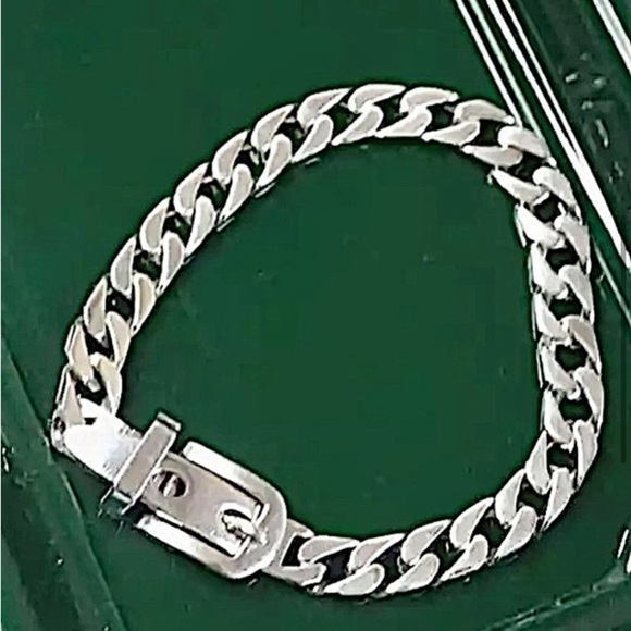 Belt Buckle Sterling Silver Chain Link Bracelet - Picture 7 of 8